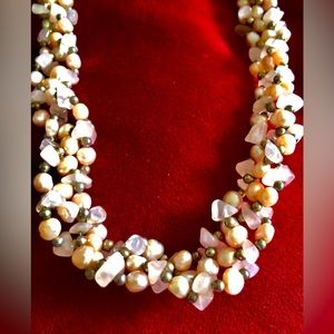 Vintage  Freshwater Pink Pearls Baroque Style and Rosé Quartz Necklace